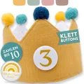 Produktbild: BJORKI Geburtstagskrone Mädchen & Junge aus Musselin – Sicher mit Klettbuttons – Wendbare Krone Geburtstag mit Zahlen 1-10 – DIY Spaß – Ritual für den Kindergeburtstag (Gelb)
