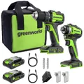 Produktbild: 24V Akku Bohrer & Schlagschrauber Greenworks Set 45Nm / 220Nm + 2x 2Ah Akkus
