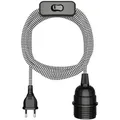Produktbild: ledscom.de Textilkabel LEKA, Stecker, Schalter, schwarz, weiß , gezackt, 3 m, Lampen-Fassung, 1x E27 max. 60W