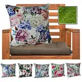Produktbild: heimtexland ® Outdoorkissen Dekokissen Schmutz- und Wasserabweisend Landhaus Garten Outdoor Kissen Blumen Rosé Grün Typ675
