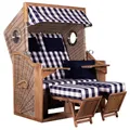 Produktbild: DEVRIES Strandkorb, BxHxT: 130 x 165 x 80 cm, Halblieger, beige-braun - blau