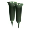 Produktbild: 2 x Grabvase mit Erdspieß VonBueren | grün | ca. 30 x 12 cm | Friedhofsvase | Grabvasen Friedhof