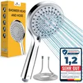 Produktbild: Duschkopf, Handbrause, Hohldruck, 5 Modi, Wassersparend, Edelstahl Schlauch, ...