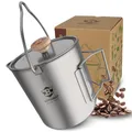 Produktbild: Bestargot French Press Titan Camping Kaffeekocher, 750ml max Titan Topf Becher Tasse für Outdoor & Camping, ultraleichtes Campinggeschirr, 188g für Bushcraft & Reisen