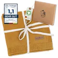 Produktbild: Minky Mooh Babydecke aus 100% Bio-Baumwolle, Öko-Tex 100, Kuscheldecke, Strickdecke, Krabbeldecke & Puckdecke für Jungen & Mädchen, Geschenk zur Geburt & Erstausstattung- 94x72 cm, Sunflower Yellow