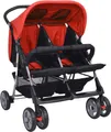 Produktbild: vidaXL Zwillingskinderwagen Stahl Rot und Schwarz