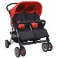 Produktbild: vidaXL Zwillingskinderwagen Stahl Rot und Schwarz