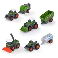 Produktbild: Dickie Toys Fendt Micro Team Traktor Spielzeug ab 3 Jahre (9 cm) - Landmaschinen-Set mit Anhänger, Original Lizenz, Zufällige Auswahl aus 7 Modellen, Bewegliche Teile & Kupplung - 203732001