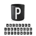 Produktbild: Design Letters Porzellan Kaffeetassen A-Z | Schwarze Tassen für Weihnachten, Weihnachtsgeschenke Kleinigkeiten, Weihnachtsgeschenke für Frauen, Männer | Kaffeebecher | Tasse Personalisiert | 250 Ml