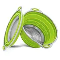 Produktbild: Nudelsieb Edelstahl und Silikon Sieb Küchensieb Faltbar Abtropfsieb Hitzebeständig und Platzsparend Grün