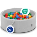 Produktbild: KiddyMoon Bällebad 90X30cm/200 Bälle ∅ 7Cm Bällepool Mit Bunten Bällen Für Babys Kinder Rund, Hellgrau:Gelb/Grün/Blau/Rot/Orange