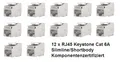 Produktbild: 12x RJ45 Keystone Slimline/Shortbody Cat.6A Komponentenzertifiziert / E-20094