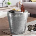 Produktbild: FineBuy Beistelltisch rund 41 cm Metall Silber - Orientalischer Design Wohnzimmertisch Aluminium - Hammerschlag Alu Kleiner Couchtisch - Dekotisch