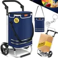 Produktbild: Kesser® Einkaufstrolley Klappbar Mit 56l Kapazität Und Belastbar Bis 50kg  3in1 Trolley Sackkarre & Umhängetasche  Faltbarer Einkaufswagen   Navyblau