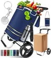 Produktbild: KESSER® Einkaufstrolley klappbar mit 56L Kapazität und belastbar bis 50kg | 3in1 Trolley Sackkarre & Umhängetasche | Faltbarer Einkaufswagen inkl. Kühlfach & Einkaufschip | Treppensteiger Navyblau