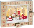 Produktbild: BRUBAKER befüllbarer Adventskalender Weihnachtskalender zum Befüllen - Kalender Weihnachten LED-Beleuchtung (Wiederverwendbar, 1-tlg), Holz Deko Weihnachtsmann im Wald 35,5 x 6 x 27 cm