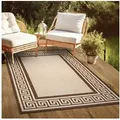 Produktbild: oKu-Tex Outdoorteppich PLUTUS In- & Outdoor Teppich, Flachgewebe, Sisaloptik, rechteckig, Höhe: 3 mm, griechische Bordüre, UV-Resistent, Terrasse, Küche, Bad, Grau-Schwarz beige 120 cm x 170 cm x 3 mm