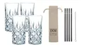 Produktbild: EKM Living Spiegelau & Nachtmann, 4-teiliges Longdrink-Set, Kristallglas, 375 ml, Noblesse, 0089208-0 + 4er Set Edelstahl Strohhalme schwarz gerade