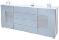 Produktbild: Vladon Sideboard Grömitz V2 (Kommode mit 2 Türen, 4 Schubladen und 2 flexible Glaseinlegeböden), Weiß matt/Denim matt (166,5 x 75,5 x 35)