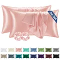 Produktbild: BEDELITE Satin Kissenbezug 40 x 80 Rosa - Kopfkissenbezug 2er Set Weich wie Seidenkissenbezug 40x80 Sommer mit 2 Haargummis für Haar und Haut, Similar to Silk Pillowcase Pillow Cover