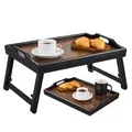 Produktbild: Klappbares Bambus Tablett höhenverstellbar für Bett und Sofa (22,5-32 cm) Notebooktisch & Frühstückstisch Laptopständer Frühstückstablett Vinatge Braun Betttisch Zeichentisch Laptopständer klappbar