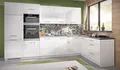 Produktbild: L-Form Küchenzeile Essen Trend Einbauküche 345x188cm perlweiß Front weiß Acryl H