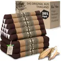 Produktbild: livasia Thaikissen 3 Auflagen extrahoch - 185x55x8cm - Dreieckskissen mit Klappmatratze, Kapok, Jumbo Rückenkissen faltbar, Thaimatte Klappen, handgefertigt, Meditationskissen (Braun/Elefanten)