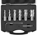 Produktbild: VEVOR Kronenbohrer-Set Metall 6 tlg. 1/2, 9/16, 11/16, 13/16, 15/16, 1-1/16 Zoll Kernbohrer-Satz 25,4 mm Schnitttiefe Ringschneider-Set, aus M2AL-Schnellarbeitsstahl Zubehör für Magnetbohrmaschinen