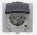 Produktbild: Kopp Steckdose 1-fach mit Deckel IP 44 Aufputz/Feuchtraum Nautic Grau