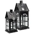 Produktbild: Dekovita 2er-Set Metall-Laterne 35cm/50cm - Gartenlaterne mit Glas-Scheiben - Windlicht Lichthaus Deko-Laterne
