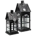 Produktbild: 2er-Set Metall-Laterne 35cm/50cm - Gartenlaterne mit Glas-Scheiben - Windlich...
