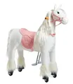 Produktbild: Ponnie Pferd mit Rollen Tiara M - Reitpferd für Kinder mit rosa Sattel - weiß