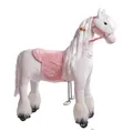 Produktbild: PONNIE Reitpferd mit Rollen Tiara M für Kinder 5-12 Jahre (50 kg) – Ohne Batterie – Mitwachsend Dank höhenverstellbarer Steigbügel – Kämmbar mit abnehmbarem rosa Sattel – Für drinnen&draußen – 107 cm