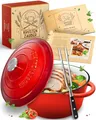 Produktbild: KRUSTENZAUBER Gusseisen Topf [inkl. Fleischgabel] - 26cm Schmortopf backofengeeignet - Idealer Bräter mit Deckel Backofengeeignet, Kochtopf Induktion, Emaille, Bratentopf Cast Iron