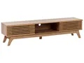 Produktbild: Beliani Fernsehtisch mit 2 Schiebetüren 3 Fächer Holzoptik braun 180x40 cm Toledo