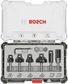 Produktbild: Bosch - Fräs-Bitsatz - für Sperrholz, Weichholz, Hartholz, mitteldichte Holzfaserplatte (MDF), Spanplatte - Chamfer, Round over, Flush Trim, Straight - 6 Stücke - 25 mm, 13 mm, 16 mm, 35 mm, 19 mm - Länge: 56 mm, 51 mm, 54 mm, 65 mm, 55 mm - Breite: 3 mm (2607017469)