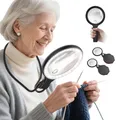 Produktbild: Halslupe mit Licht für Naharbeiten, 138 mm 5-fache Handlupe mit Beleuchtung zum Lesen von Büchern, inklusive 2 Upgrade-10-facher kleiner Lupen mit Schutzhülle, ideal für Reparaturen/Hobby/Münzen