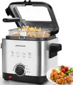 Produktbild: Aigostar 1,5L Fritteuse (1000W) - Edelstahl mit Temperaturregelung, Ölmarkierung, Antihaft-Korb, Geruchsfilter & Spülmaschinenkorb - Sicherheitsgriff + Sichtfenster - silber