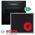 Produktbild: Herdset Autark Bosch Schwarz Einbaubackofen + Glaskeramik Kochfeld 60 Touch NEU