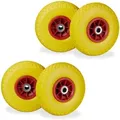 Produktbild: 4 x Sackkarrenrad, pannensichere Vollgummireifen, 3.00-4 Zoll, 20mm Achse, bis 80 kg, Ersatzrad 260 x 85 mm, gelb-rot