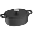 Produktbild: BergHOFF Leo ovale Gusseisen Kasserolle mit Deckel, 27 cm, 4,8 L, Emaille Antihaft, Induktion, geeignet für Ofen, schwarz - Schwarz