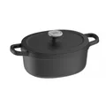 Produktbild: BergHOFF Leo ovale Gusseisen Kasserolle mit Deckel, 27 cm, 4,8 L, Emaille Antihaft, Induktion, geeignet für Ofen, schwarz