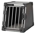 Produktbild: TRIXIE Hunde-Transportbox Aluminium in graphit – S: 48 × 56 × 61 cm, stabile und geräuscharme Hundebox mit abgeschrägten Seiten, Sicherheitsverschluss & rutschfester Liegematte – 39336