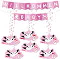 Produktbild: BRUBAKER Girlande Willkommen Baby Wimpelkette für Mädchen mit Storch Anhängern, Willkommensdeko Set für Zuhause, Babyparty und Babyzimmer Dekoration