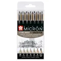 Produktbild: Sakura Pigma Micron Fineliner - Zwart - Set van 6 met GRATIS Brush Pen