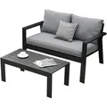 Produktbild: MeXo Hochlehner Gartenlounge Set Aluminium Balkonsofa 2 Sitzer Schwarz
