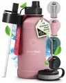 Produktbild: Trinkflasche Edelstahl ACTIVE FLASK + Strohhalm 3 Deckel | Große 2,2 Liter Sp...