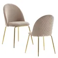 Produktbild: FineBuy Design Esszimmerstühle Beige Samt 2er Set mit Steppung, Moderner Küchenstuhl, Polsterstuhl Esszimmer Skandinavisch, Essstuhl mit goldenen Metall Beinen, Bequeme Küchenstühle gepolstert