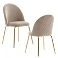 Produktbild: Esszimmerstuhl FineBuy Küchenstuhl 2er Set Beige Samt Goldene Beine Schalenstuhl