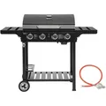 Produktbild: Royal Gourmet - 4 Brenner Gas Grillwagen, 12 kw BBQ-Gasgrill mit Seitenablagen und Flascheregal, Campinggrill für Outdoor Garten Party Schwarz